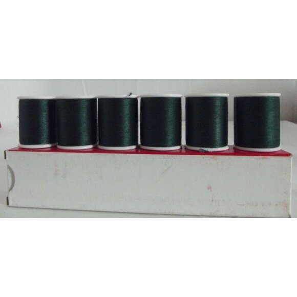 J&P Coats Thread Box Lot of 6 Spools Green Topstitching & Buttonhole 300 yds vtg - Picture 7 of 7